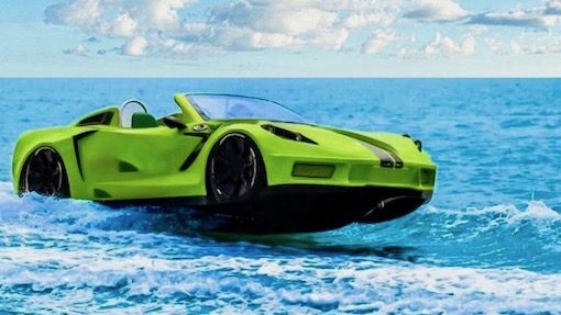 Lime green Jet Car skimming across the water